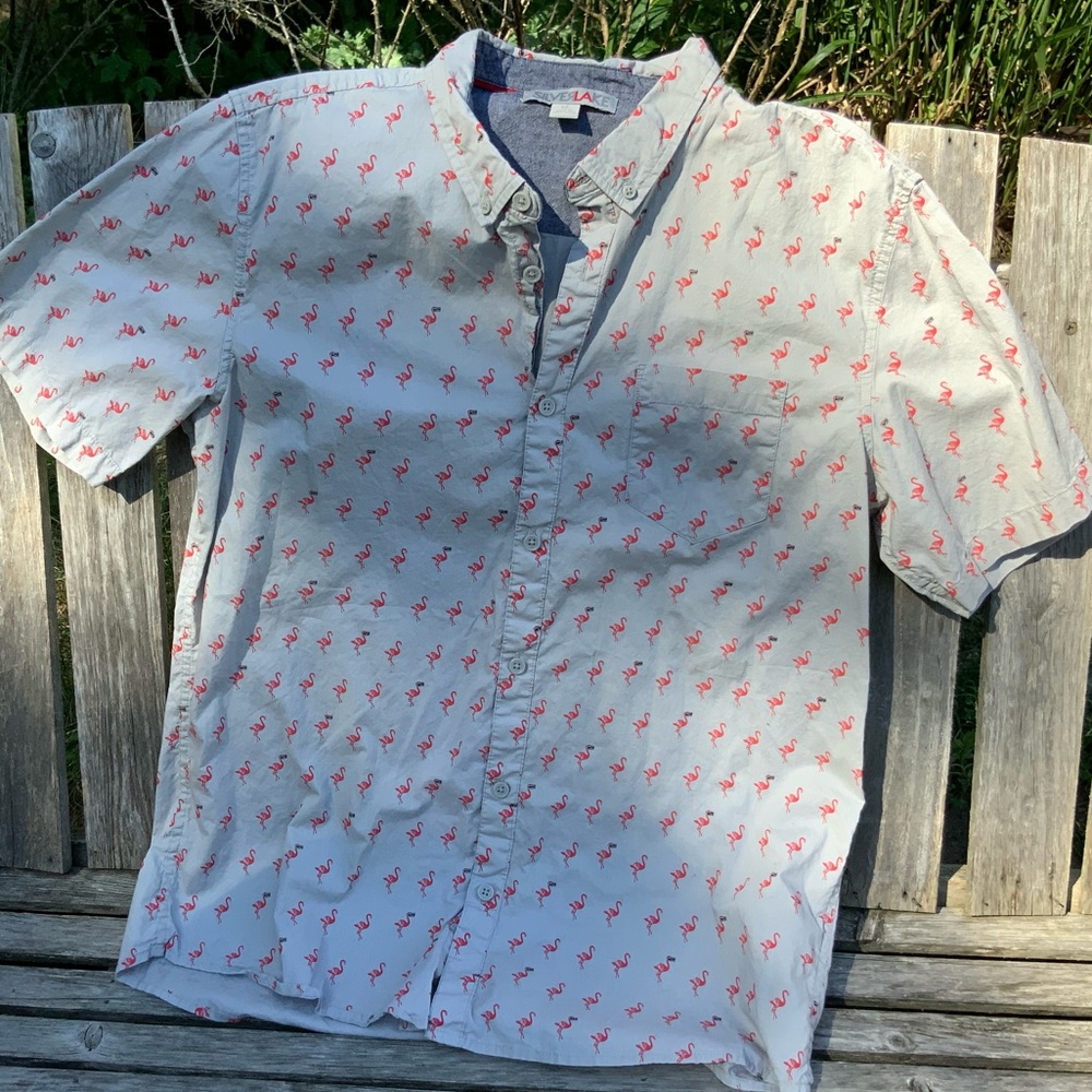 Button front flamingo print shirt
